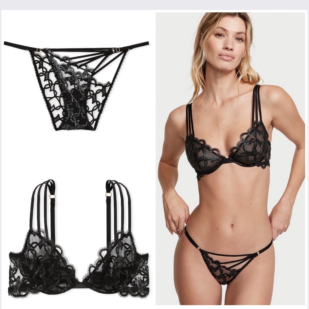 STUNNING $̶1̶0̶0̶ Victoria’s Secret Shimmery Heart Demi and Strappy panty set